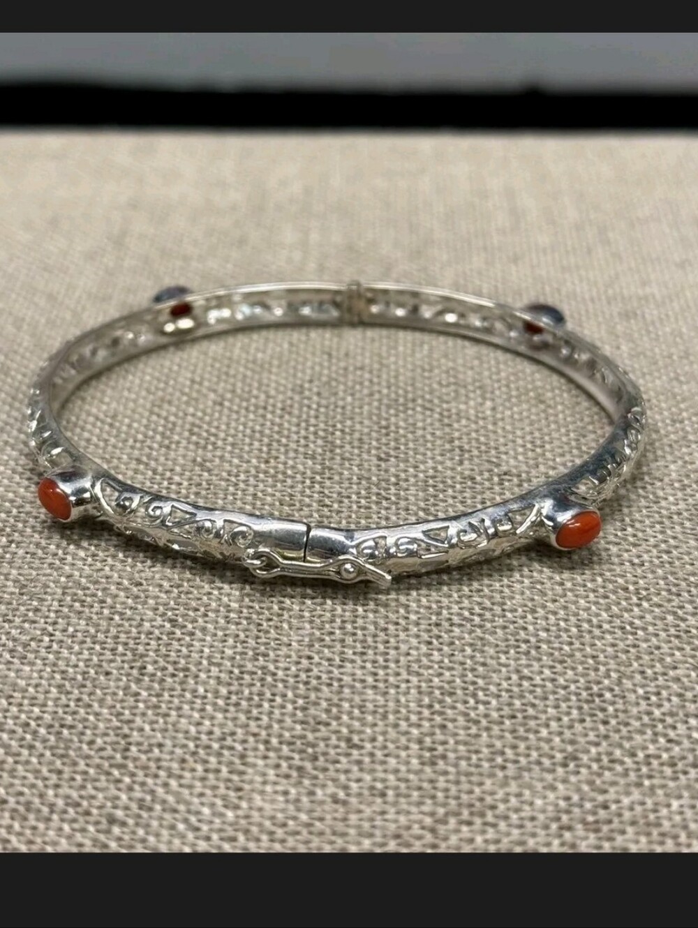 Sterling Silver 1.4 TCW TLV Mediterranean Coral Bangle